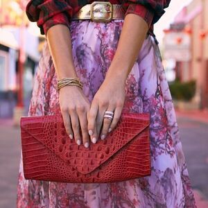 NEW JJ Winters Hilary Duff Clutch Bag Red Leather Christmas Holiday Party Croc